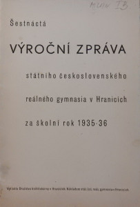 Výroční zpráva státního československého reálného gymnasia v Hranicích za školní rok 1935–1936
